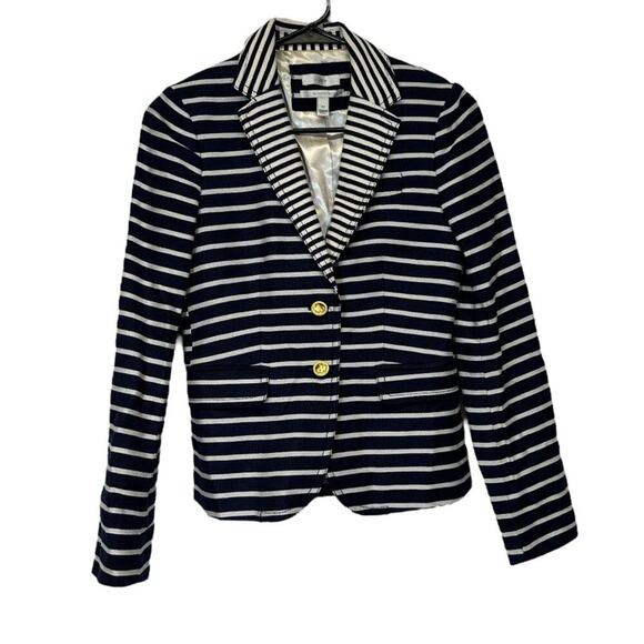 J.‎ Crew Schoolboy Navy Blue & White Striped Long Sleeve Button Blazer Size 00 - Picture 1 of 11